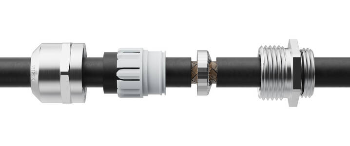 SPRINT EX EMV Cable gland with contact spring insert, EMSKE EMV-S, brass, nickel-plated, metric